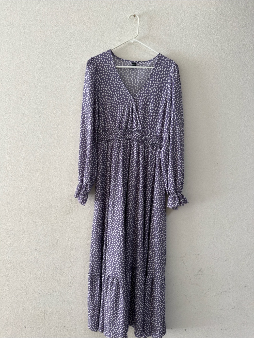 SHEIN Lavender Polka Dot Midi Dress - V-Neck Smocked Waist
